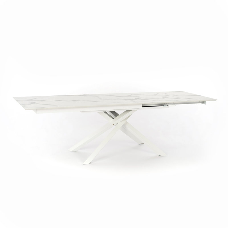 Rawley Extendable Metal Base Dining Table, White, Calacatta Marble