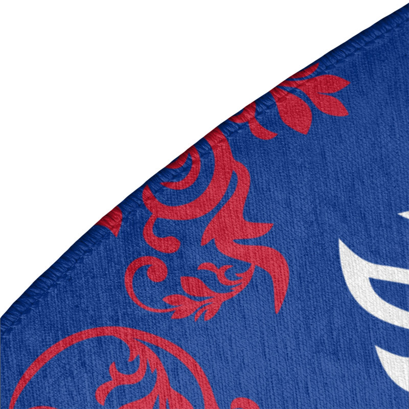 Tapis rond bleu damassé à motif baroque