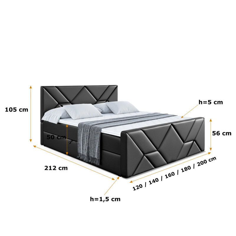 Bed, Black, 140 x 200cm