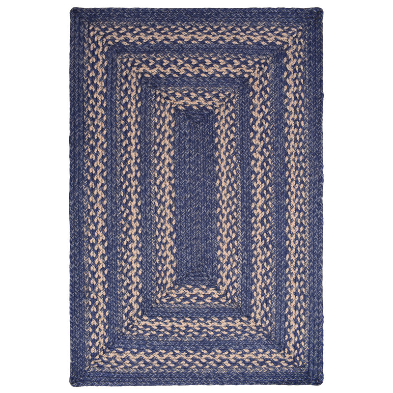 Camyla Farmhouse Braided Jute Blue Area Rug, Rectangle 1'8" x 2'6"