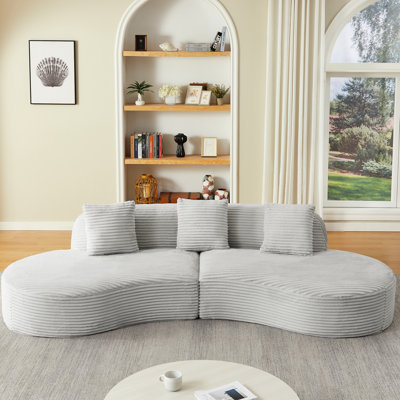 Sunny Grey Corduroy Upholstered 4 - Seat Sectional For Apartment, Instant Use, No Assembly, Spring Cushions Unusual