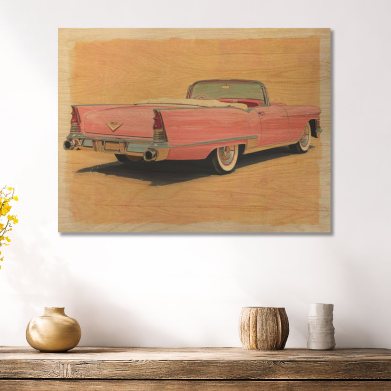 Été rose I - art mural rétro en bois, H 24 po x l 32 po, Rectangulaire
