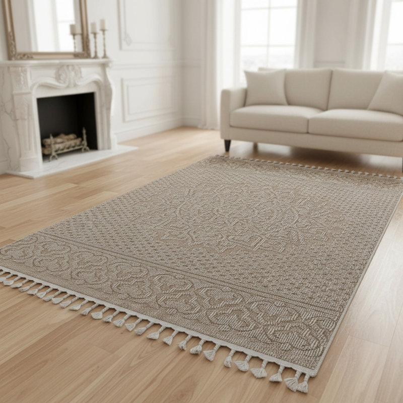 Guros Collection Beige Medallion Indoor Outdoor Area Rug, Rectangle 4' x 6'2"