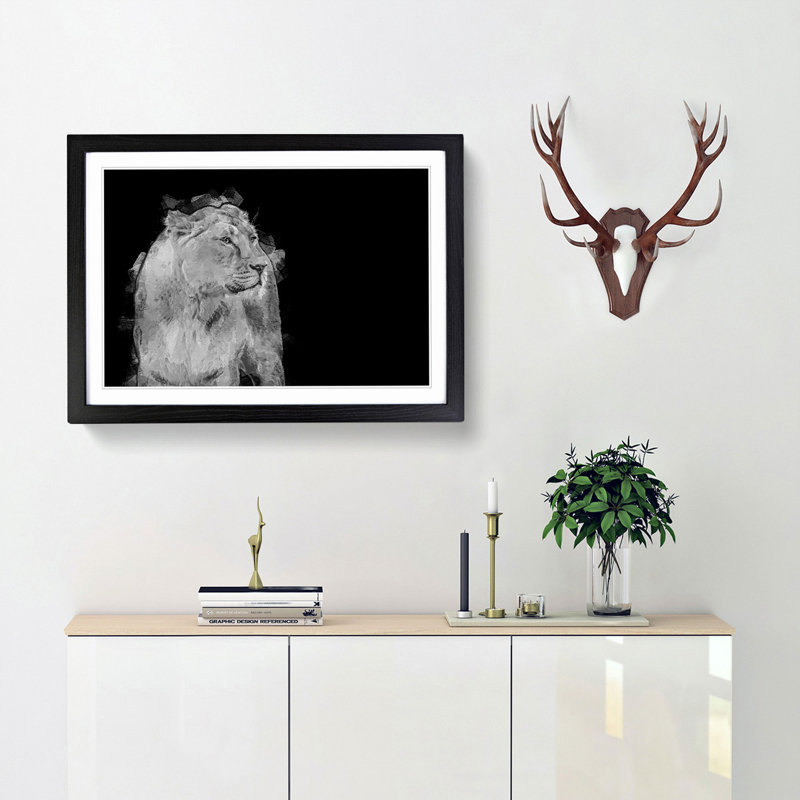 Wild Lioness in Abstract - Framed Print, Black, 35cm H x 50cm W x 2cm D