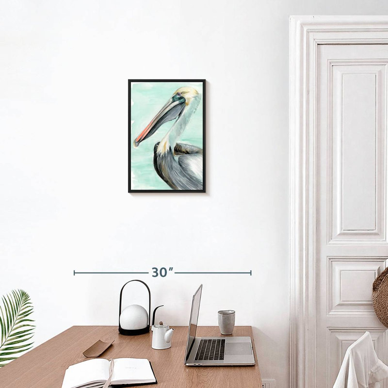 Pélican turquoise II, 13 po x 19 po, Cadre flottant noir