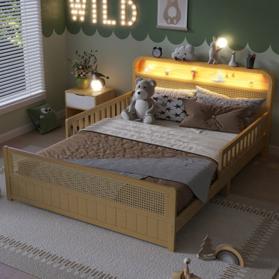 Cadre complet en rotin avec lumières DEL et tête de lit avec rangement