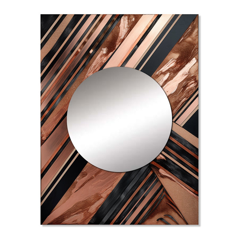 Beelu Gold Embracing Essence Of Lines I - Marble Mirror, Modern Unique Wall Mirror, Printed Metal Art, 32" x 24"