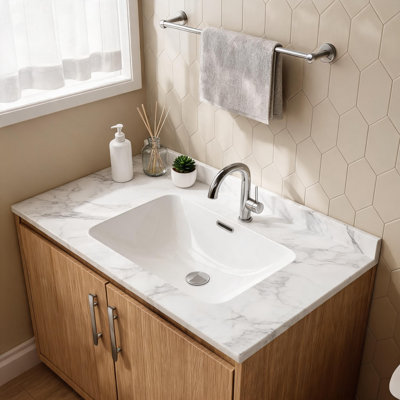 Lavabo encastré en céramique blanche brillante de 18 pouces avec bords arrondis