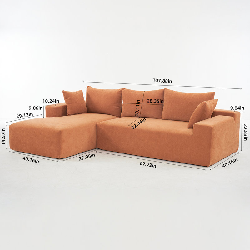 108*68 inch extra-deep modular sofa, cloud sofa, 4-person sofa, sitting and sleeping, living room Chenille modular sofa, no need to assemble