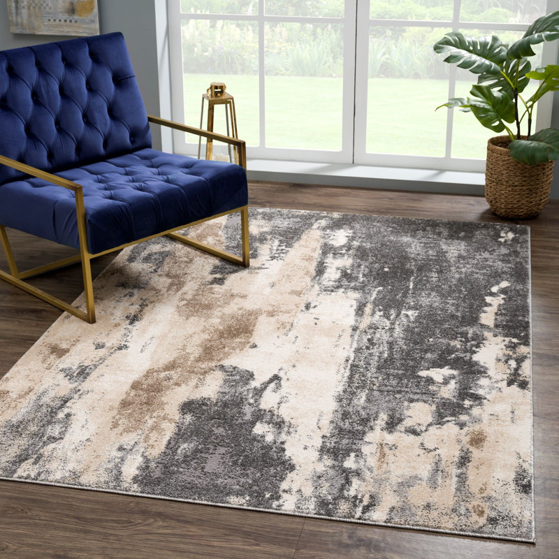 Dolbeare Abstract Gray Area Rug, Rectangle 8' x 10'