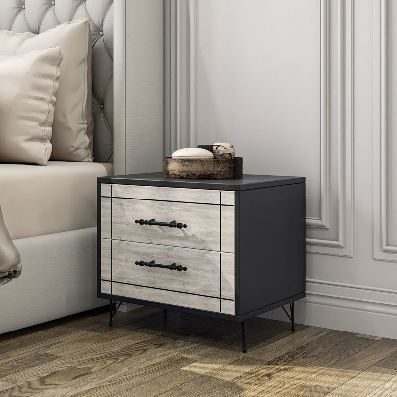 Kalune Design 50cm W Manufactured Wood Bedside Table, Black/Light Gray