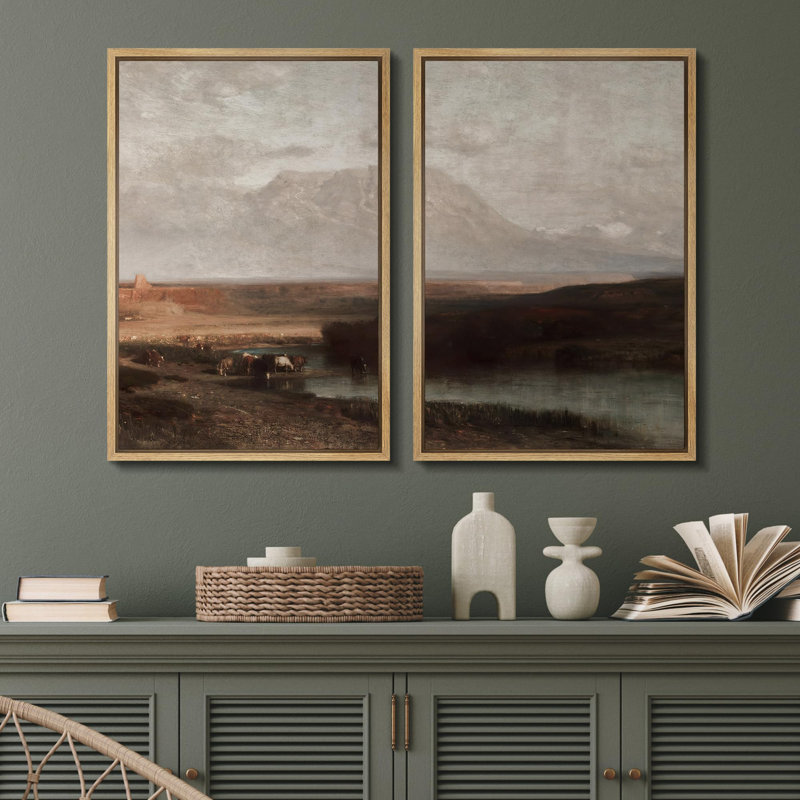 Rustic Countryside " Mountain Tranquility Rustic Pasture " 2 - Pieces, Natural, 24" H x 32" W