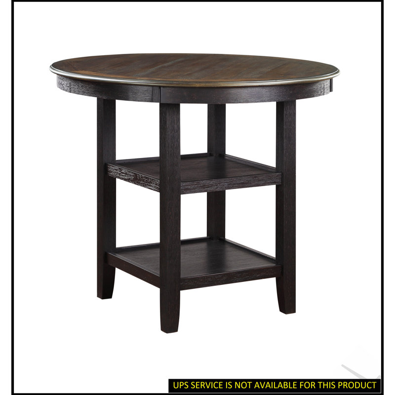 Élégante table à hauteur de comptoir avec deux tablettes, parfaite pour les espaces de vie modernes et transitionnels.