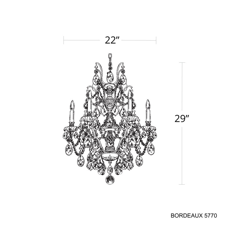 Bordeaux 6 Light 22in x 29in Chandelier in French Gold with Clear Heritage Handcut Crystals, Heirloom Bronze