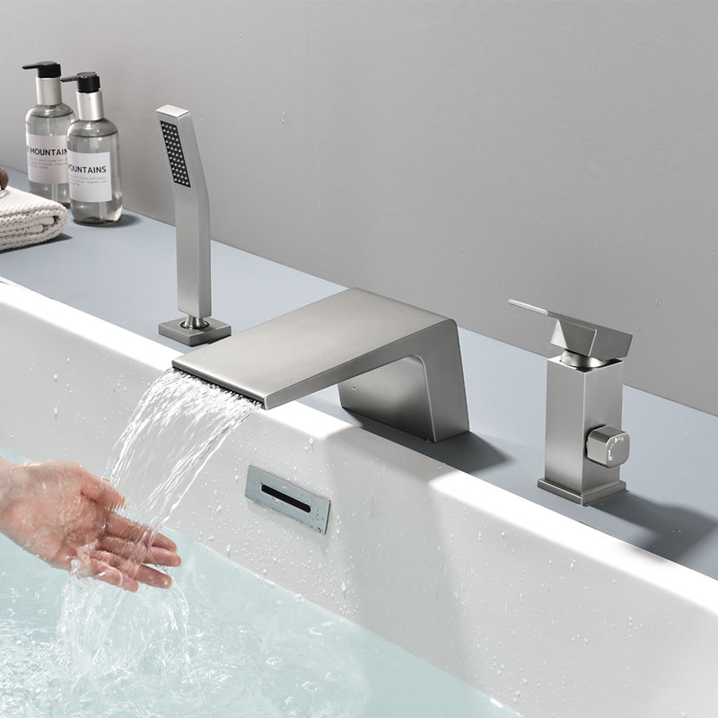 Roman Deck Waterfall Faucet with Diverter, Brushed Nickel