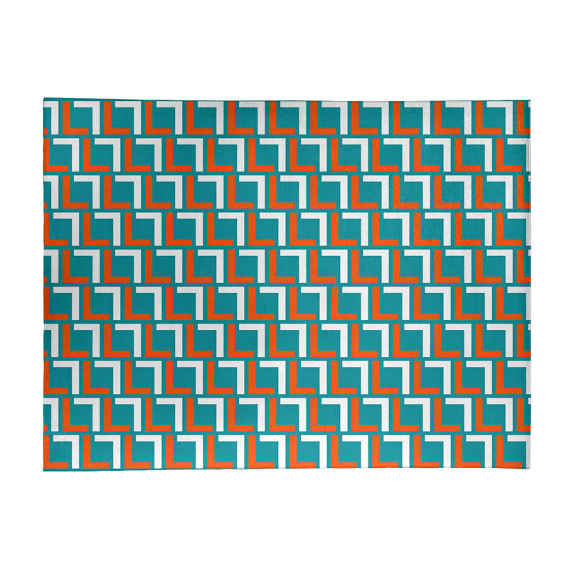 Tapis géométrique vert / rouge / blanc, Rectangle 5 pi x 7 pi