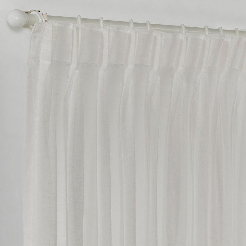 Pinch Pleated Extra Long & Extra Wide Faux Linen Semi Sheer Single Panel, 75" W x 204" L, Cream