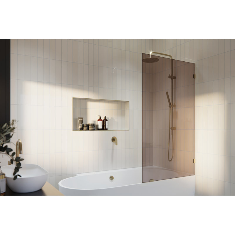 Ursa 34 in. x 58.25 in. Frameless Bronze Tinted Single Fixed Bath Panel, Brushed Bronze