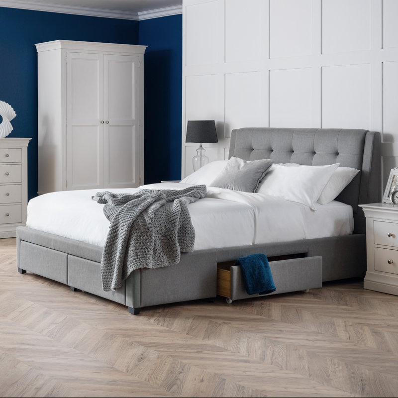 Canipe Upholstered Bed Frame with Mattress, Double (4'6), Grey, Capsule Essentials