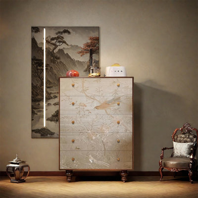 Pine Wood Five Drawer Storage Cabinet