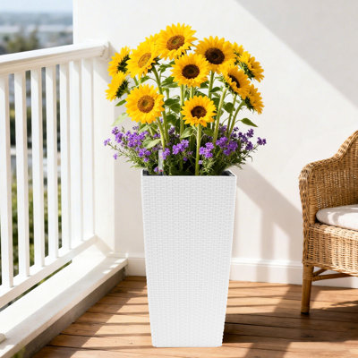 2 jardinières carrées de 22 pouces de hauteur, blanc, faux, arrosage automatique pour patio
