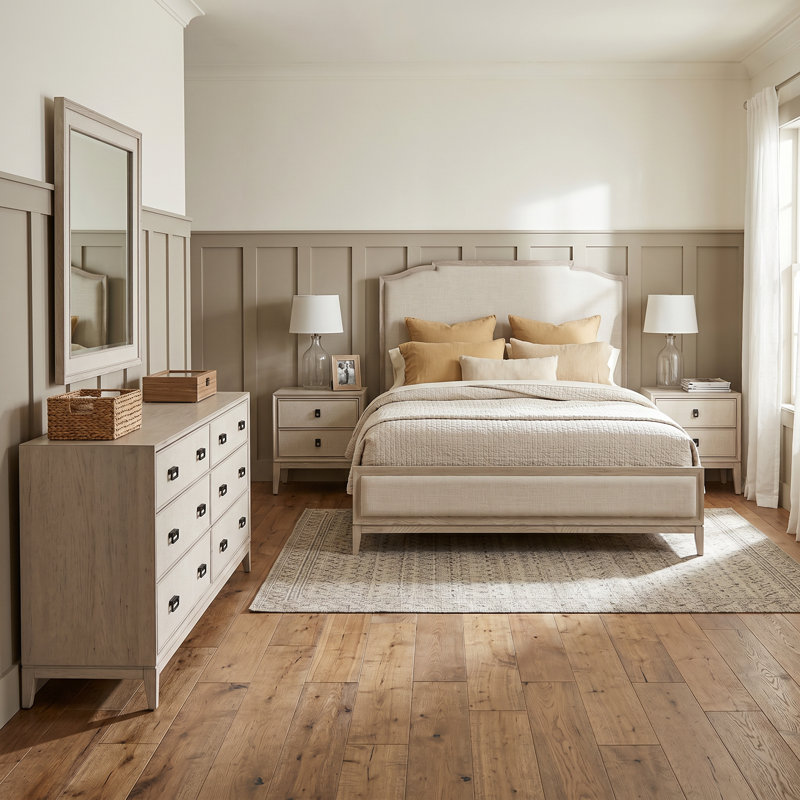 Ensemble de chambre à coucher Coaslesce, 5 Pcs: Bed, 2 Nightstands, Dresser, Mirror, Très grand lit