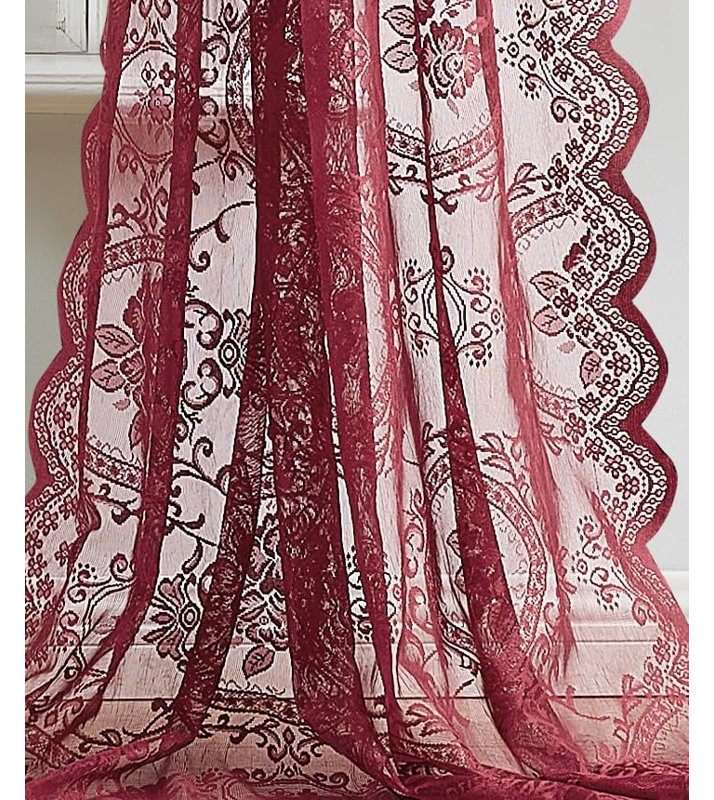 Panneau de rideau transparent en dentelle LEA, L 54 po x L 216 po, Bourgogne