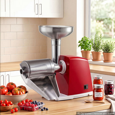 Electric Tomato Strainer 800W Max (Rated Power: 300W) Sauce Maker, 88 lbs/H For Purees, 1mm, 1.5mm, 3mm & 6mm Screens, Strawberry, Salsa, Stainless Steel Tomato Food Mill Press Machine, Red