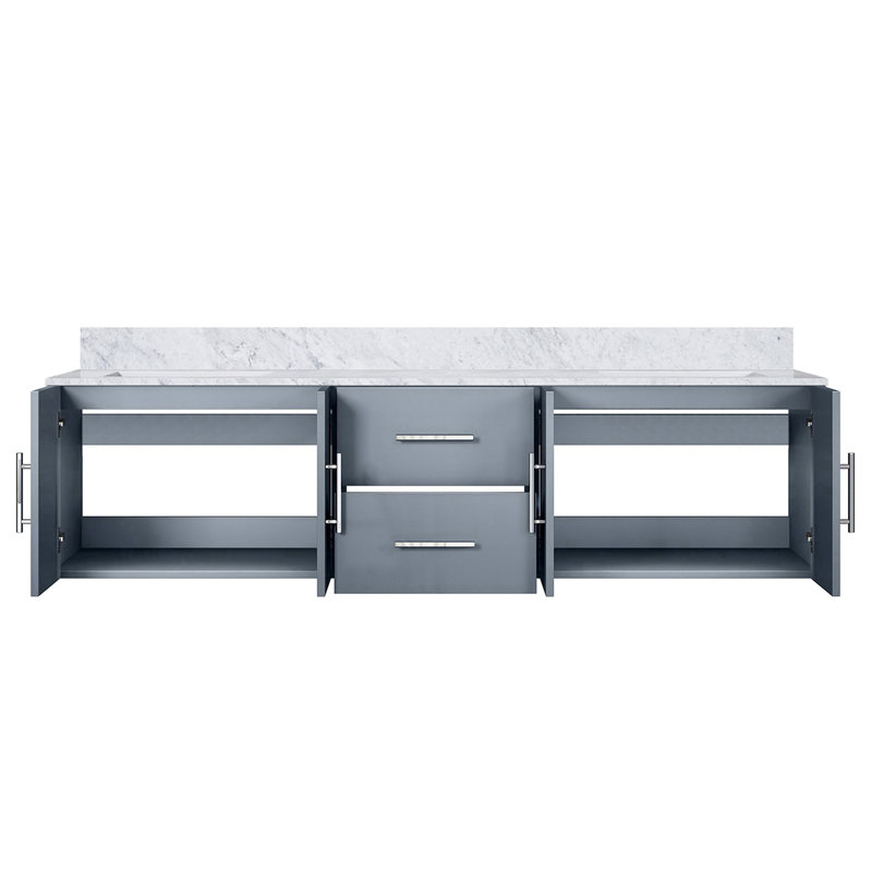 72 po X P 22 po Meuble-lavabo double D 4 portes avec plateau en marbre de Carrare, Gris foncé