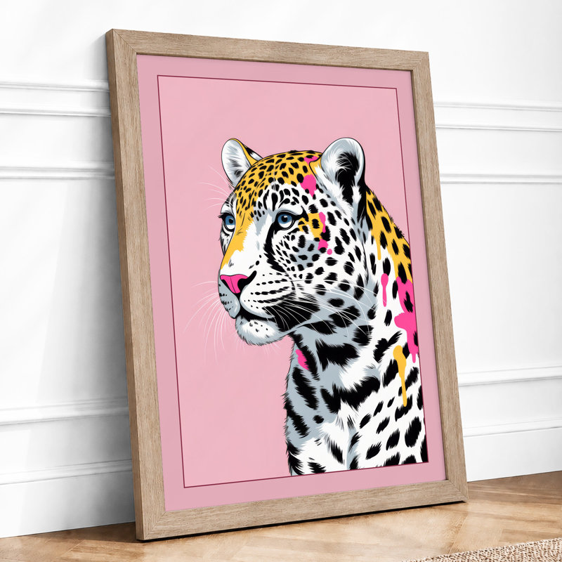 Leopard in Profile Modern - Framed Print, A2 - 59.4 x 42.0 cm, Oak