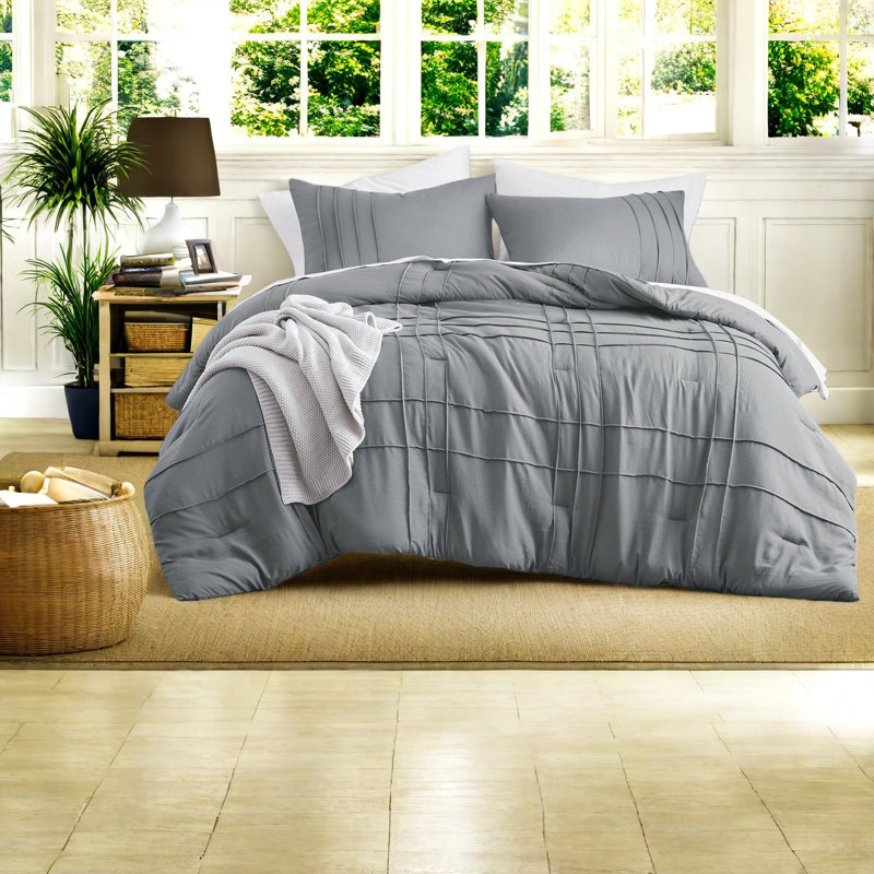 Soft Washed Microfiber Twin Bedding Sets, Pleated Modern Home Comfort
