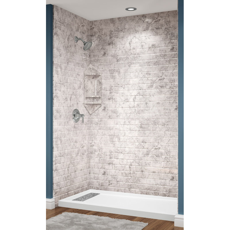 Subway Tile LimeStone Acrylic Alcove Shower System 60"W x 34"D x 96"H