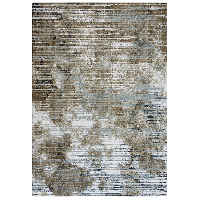 Tapis tissé à la machine 100% polyester recyclé hybride beige, Rectangle 5 pi 2 po x 7 pi 9 po