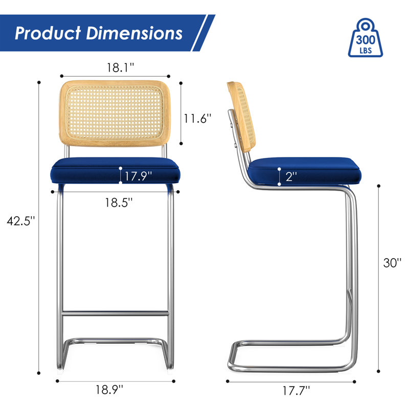 Tabouret Baumgartner, Argenté, Bleu, Tabouret de bar (siège d'une hauteur de 30 po)