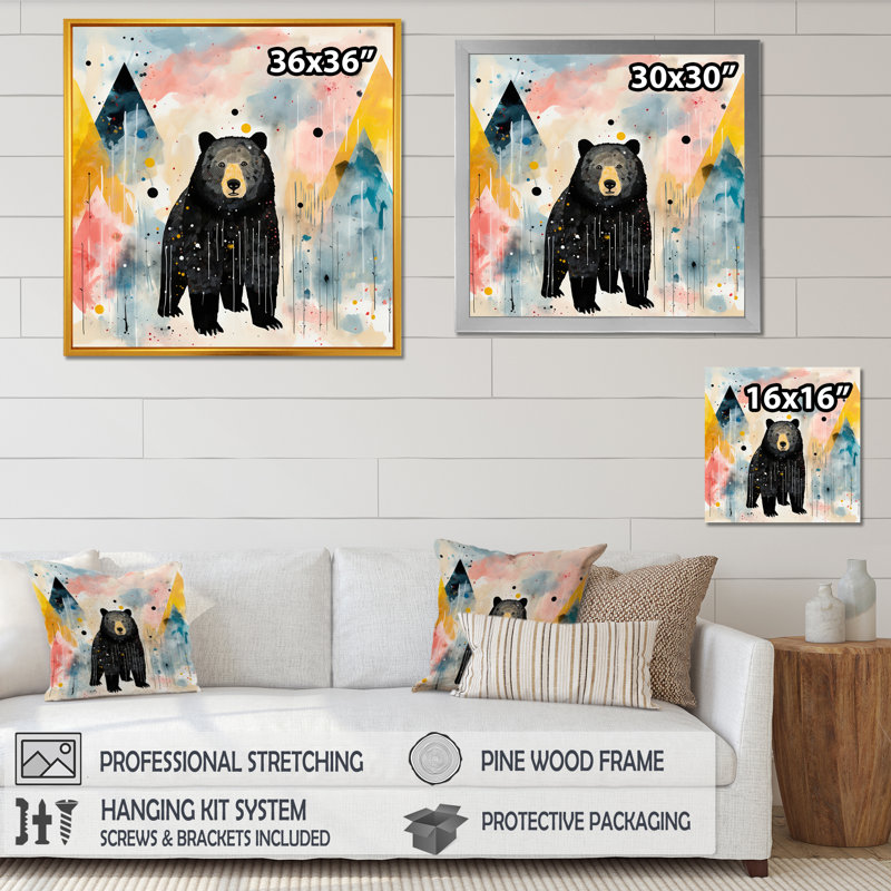 Art créatif, paysage d'ours grizzly I - ours 2, Cadre flottant noir, H 30 po x l 30 po x P 1,5 po