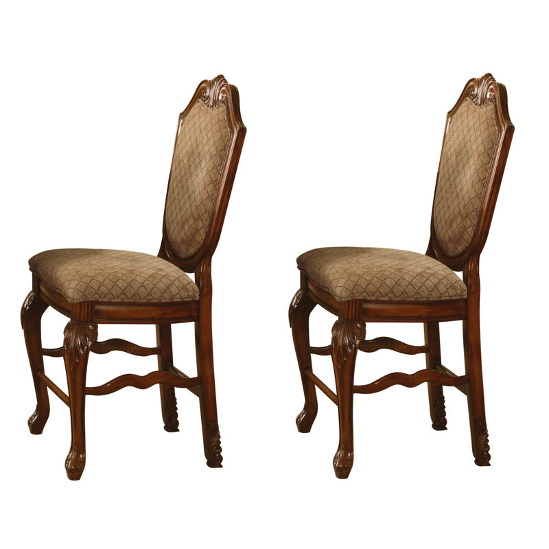 Beige And Cherry Solid Back Counter Height Stools (Set Of 2)