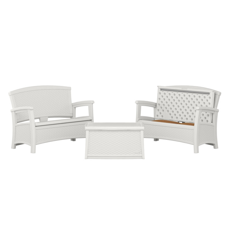 White Resin Wicker Outdoor Loveseat with Storage