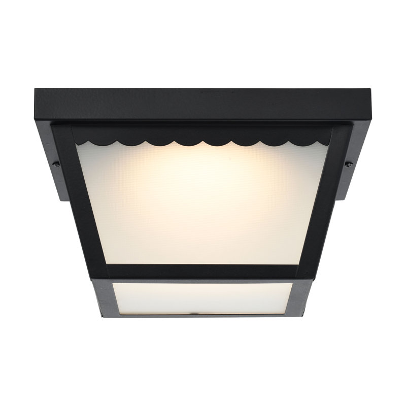 Transitional 9" Black Steel LED Carport Flush Mount with Frosted Glass