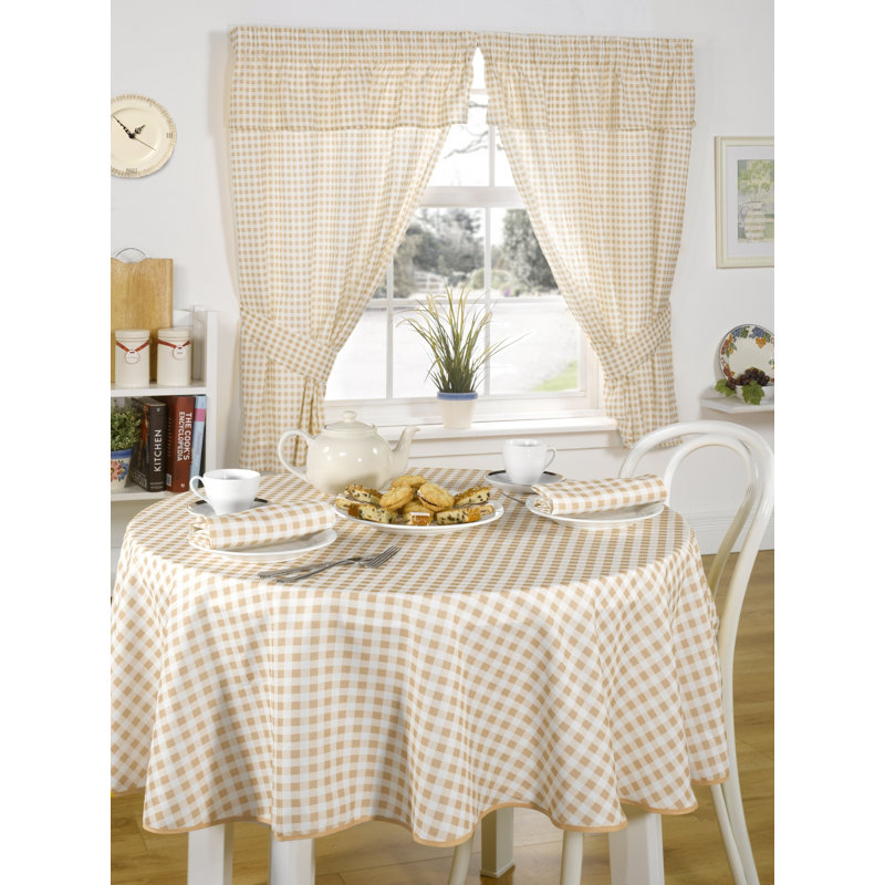 Molly Gingham Ruffled Kitchen Curtain, Beige, Width 116x Drop 137cm