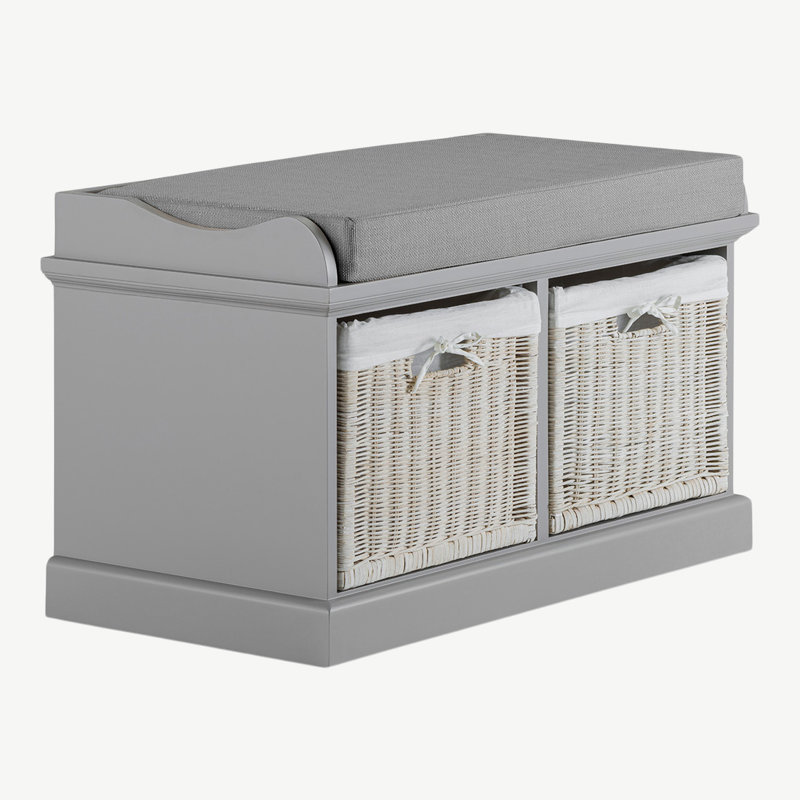 Bastogne Polyester Blend Upholstered Storage Bench, White, Grey, Grey