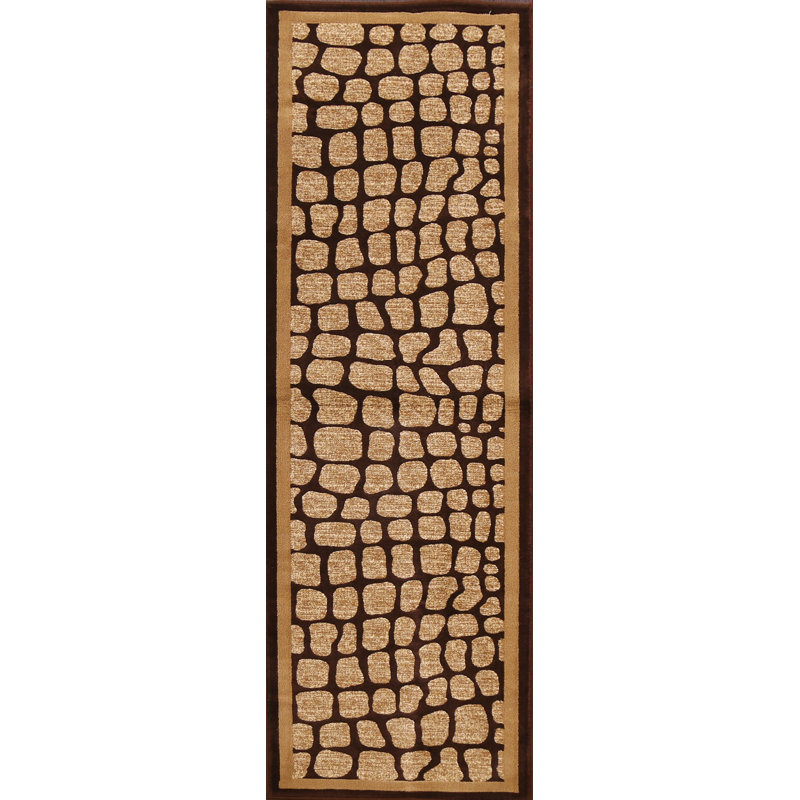 Tapis de couloir à motif géométrique brun