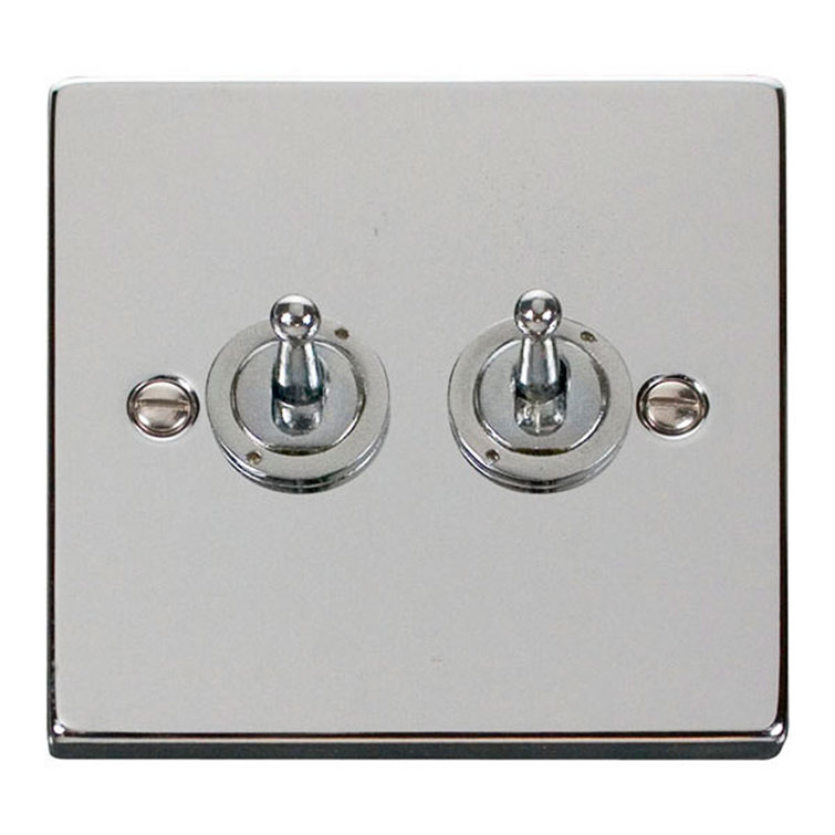 Polished Chrome 2 Gang 2 Way 10AX Toggle Light Switch