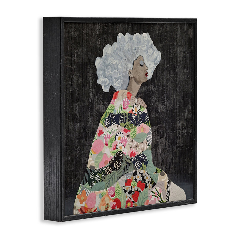 «Floral Dress Woman», art de la giclée encadrée par Coco Good, H 12 po x l 12 po, Giclée encadrée noir minuit