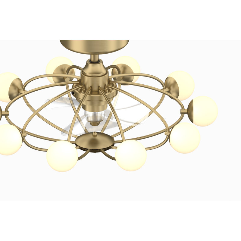 Kerring 32 inch Indoor Ceiling Fan with LED Light Kit - Brushed Satin Brass with Clear blades, Brushed Satin Brass
