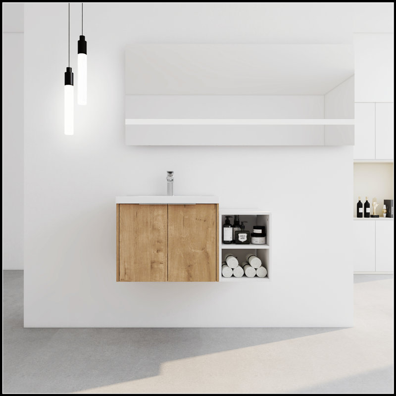 Meuble-lavabo à fermeture en douceur 36 po avec lavabo et petites tablettes de rangement, parfait pour une organisation efficace et un design moderne