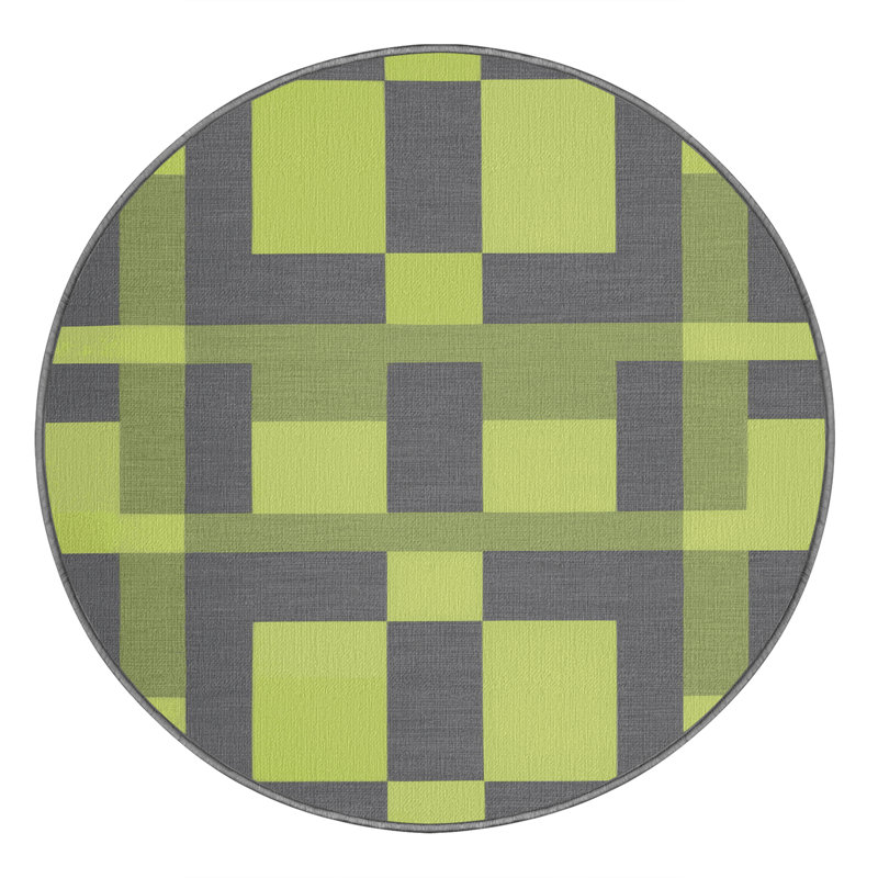 Tapis gris à carreaux lavable à la machine, Rond 6 pi