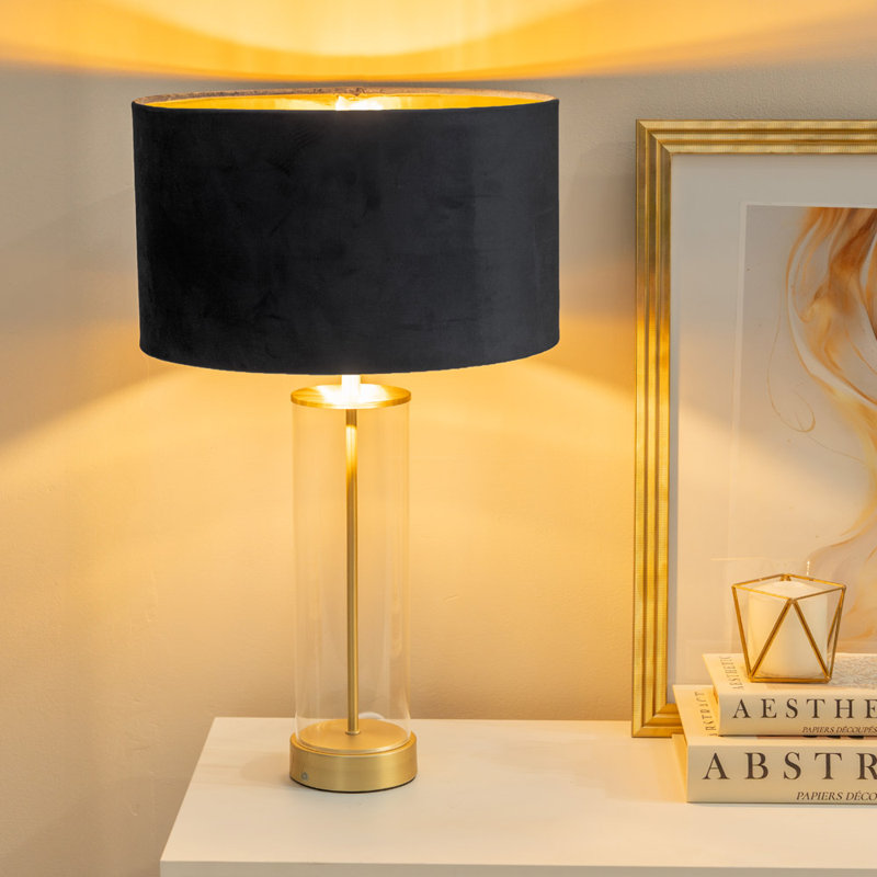 Ahedo Glass Table Lamp, Yes, Clear/Gold Base/Black/Metallic Gold Shade