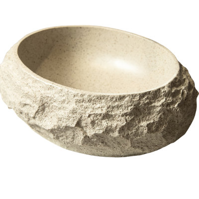 Lavabo de salle de bain ovale irrégulier en résine 18 po Artistic, couleur beige, motif de pierre, sans robinet et vasque simple en beige