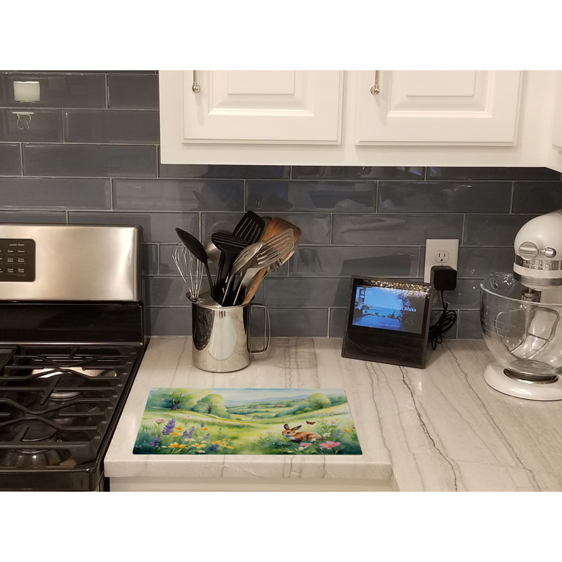 Rabbit Springtime Meadow Glass Cutting Board
