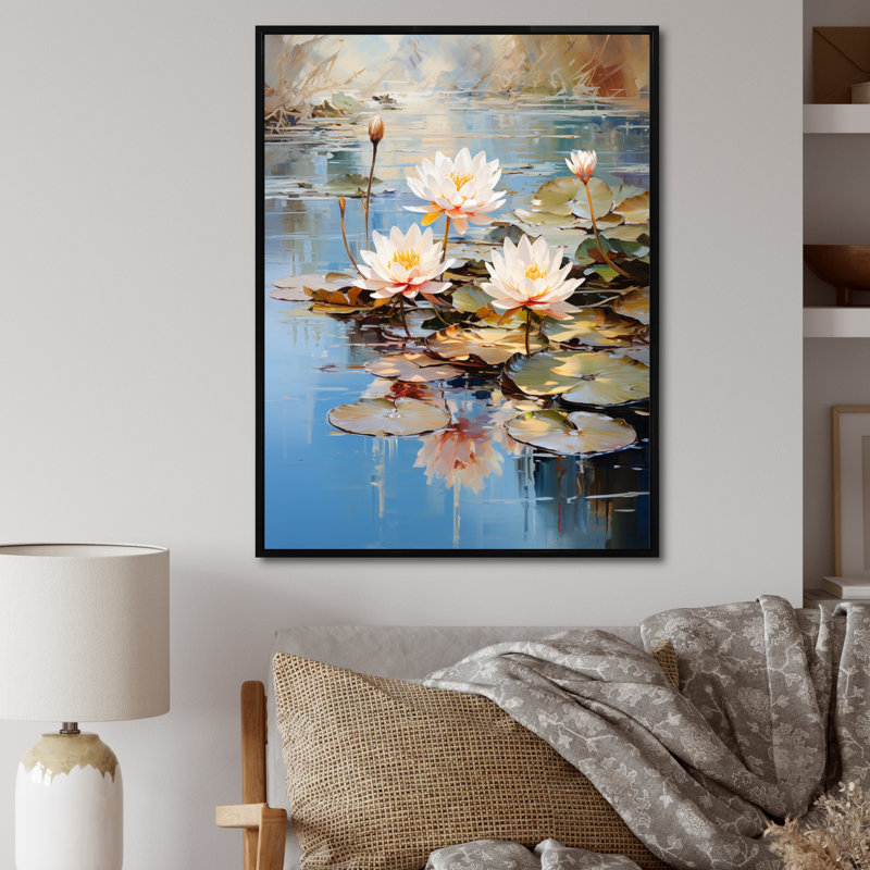 Nymphéas, série Claude Monets II sur toile, 32" H x 24" W, White Picture Framed